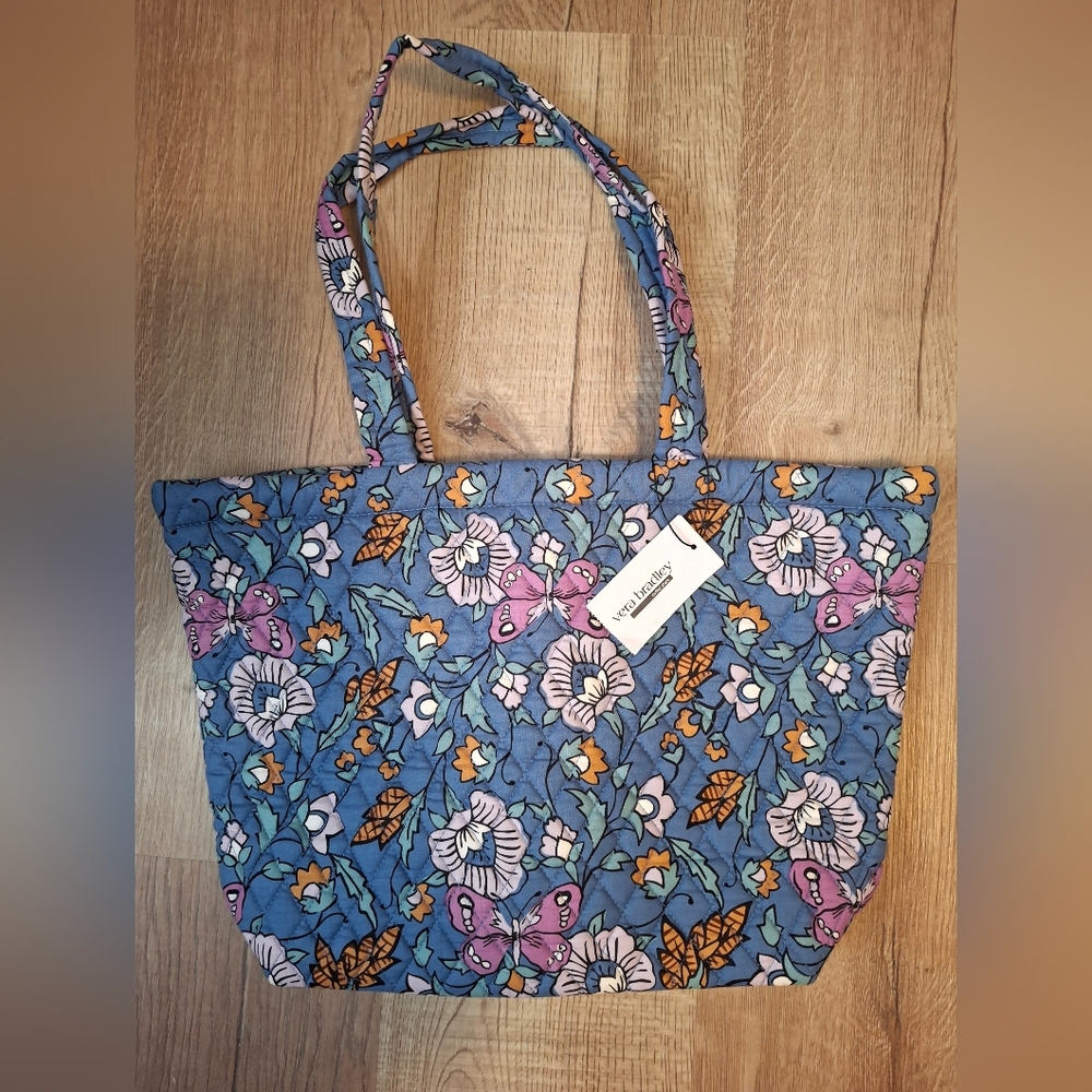 Floral Tote Bag - Blue and Pink